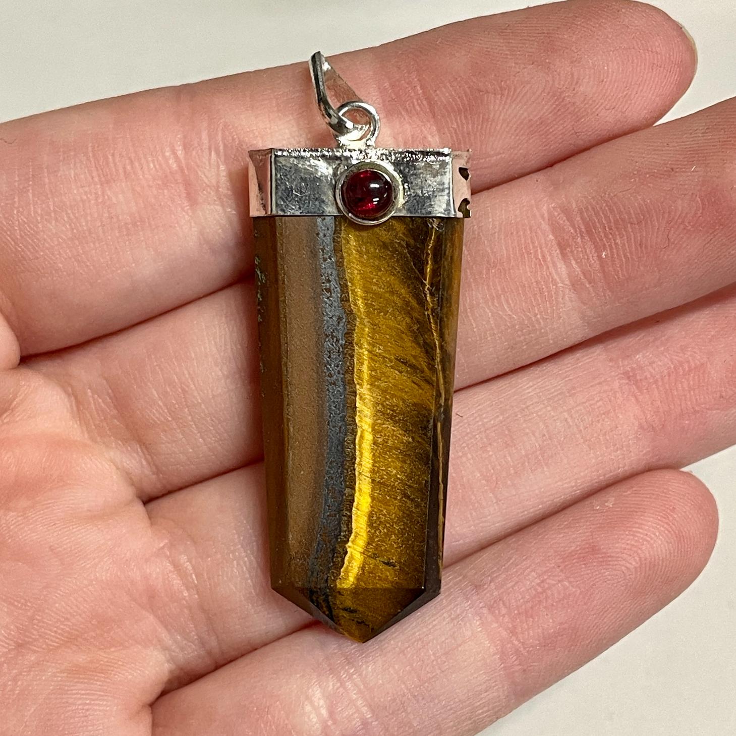 Flat Pendant Tigers Eye with Garnet Flat Pendant Tigers Eye with Garnet